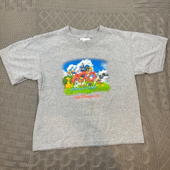 Disney 100 Years of Magic Gray Short Sleeve Tee with Vibrant Cartoon Print ~ S - Picture 1 of 8